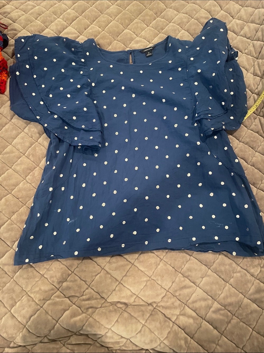 J. Crew Womens ' Blue Polka Dot Ruffle Sleeve Blouse